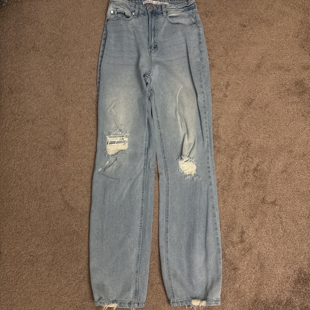 Light-wash Tinseltown jeans, Size 9, Straight leg with edgy rips.